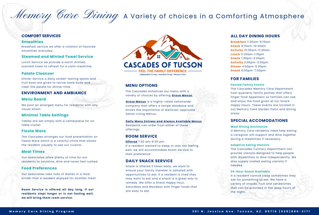 Cascades of Tucson Memory Care DIning Menu